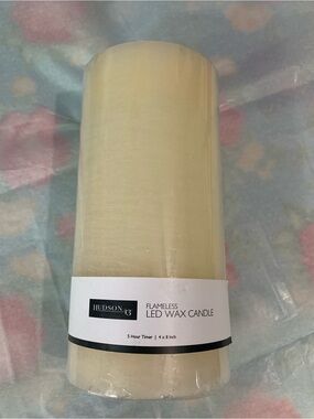 Hudson 43 Cream Flameless LED Wax Pillar Candle 4 x 8 Timer